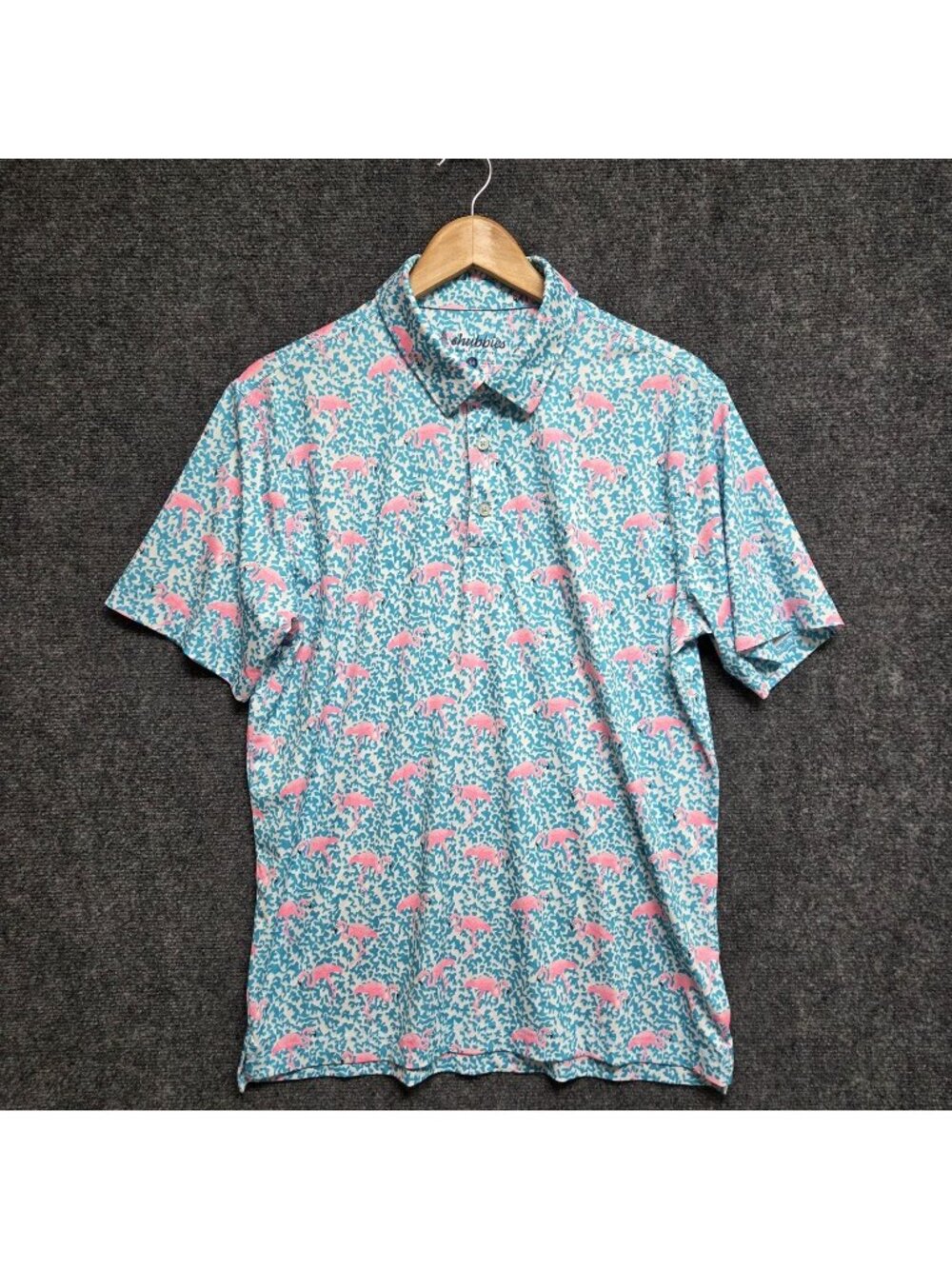 Chubbies Shirt Mens Medium The Domingo Short Sleeve Performance Polo Flamingo
